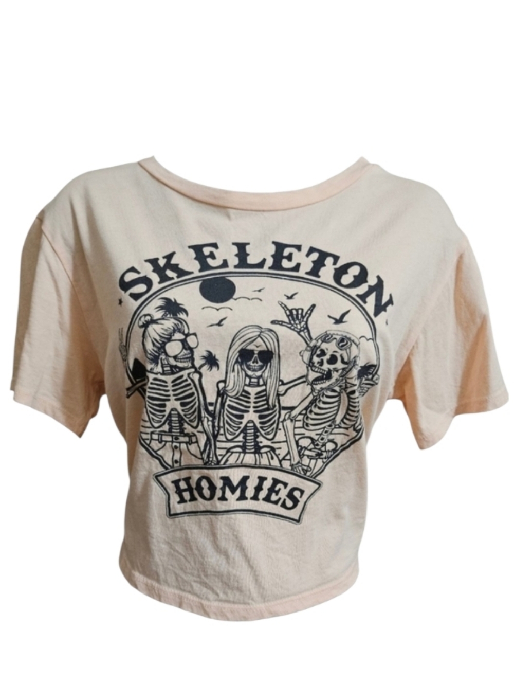 Skeleton Homies Peach Graphic Cropped Top